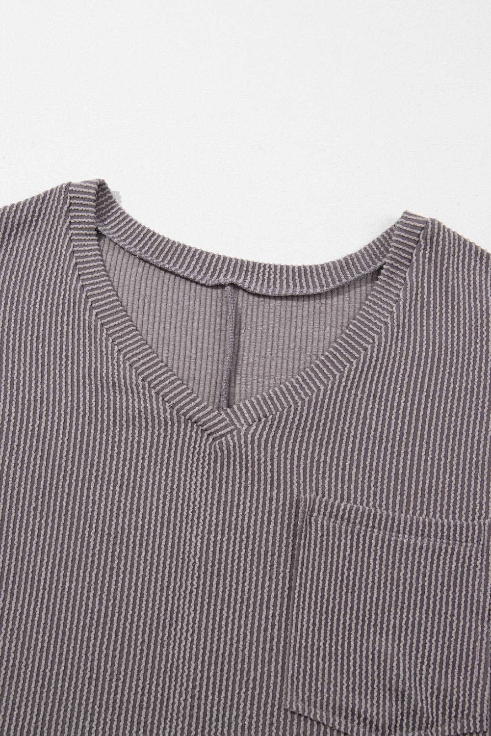 Plus Size Solid Corded Knit V-Neck T-Shirt