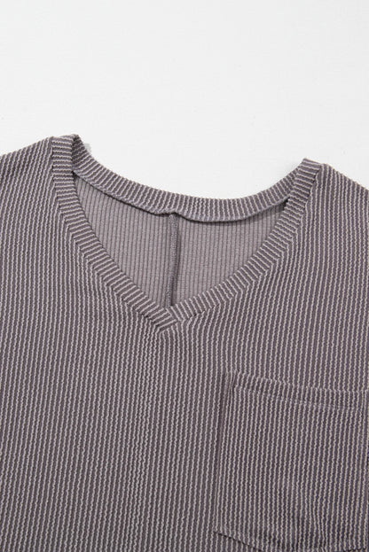 Plus Size Solid Corded Knit V-Neck T-Shirt