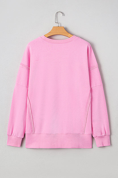 Valentine XOXO Sequin Bow Exposed Seam Sweatshirt