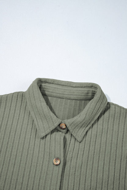 Thermal Ribbed Button-Up Drop Shoulder Textured Shacket