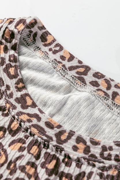 Leopard Ribbed Long Sleeve Top and Shorts Set