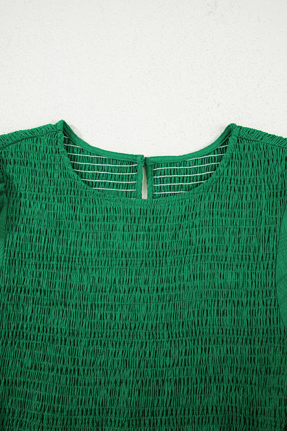 Solid Textured Smocked Puff Short Sleeve Maxi Dress