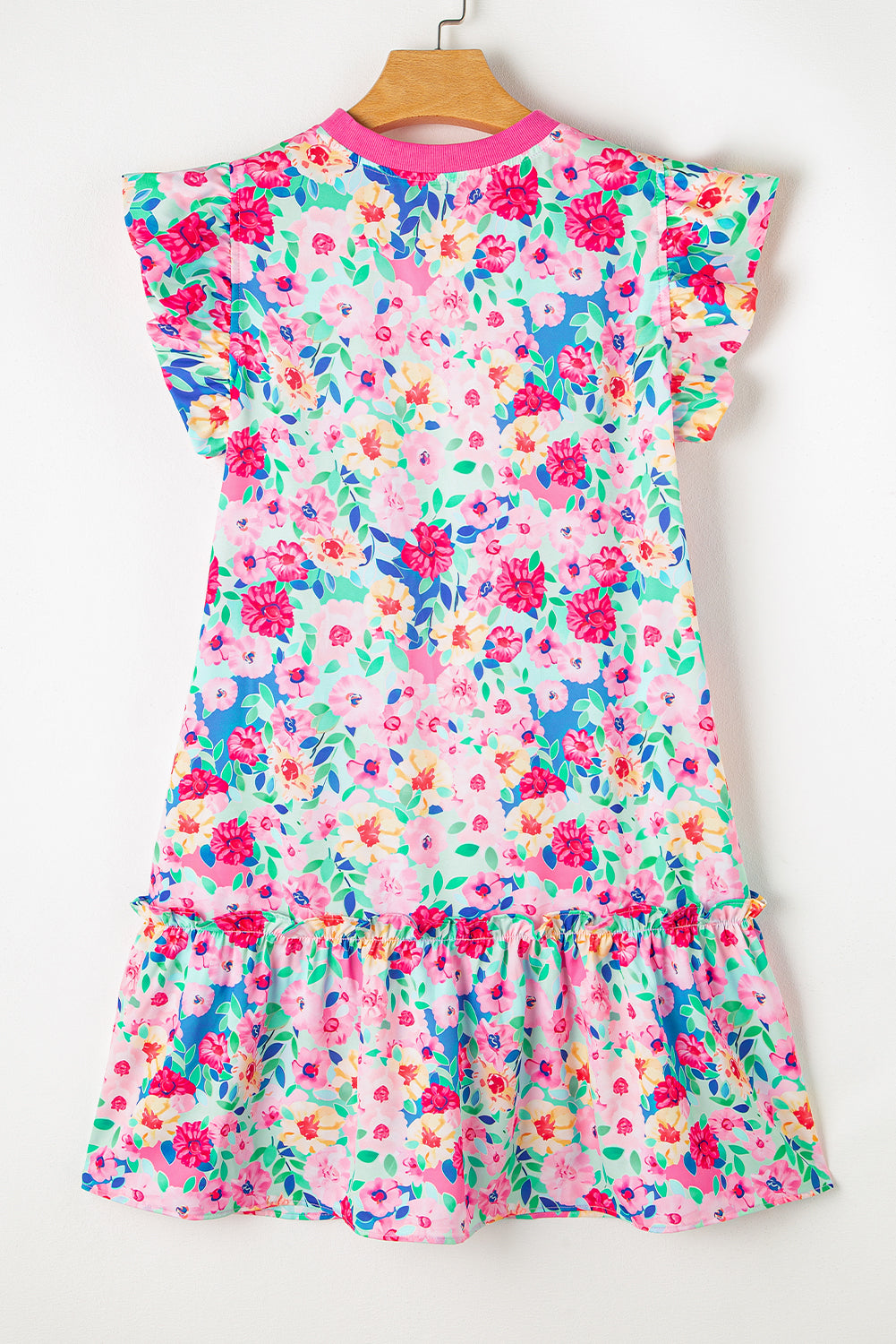 Floral Flutter Sleeve Ruffle Mini Dress