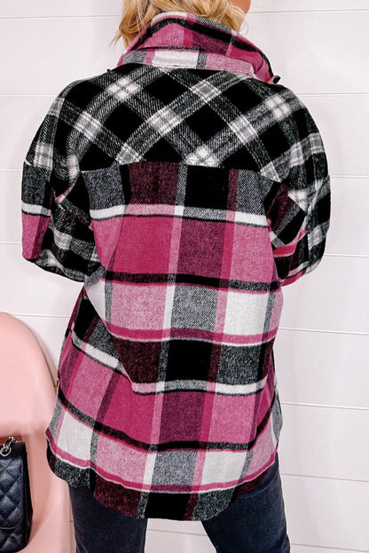 Plaid Colorblock Buttoned Shacket