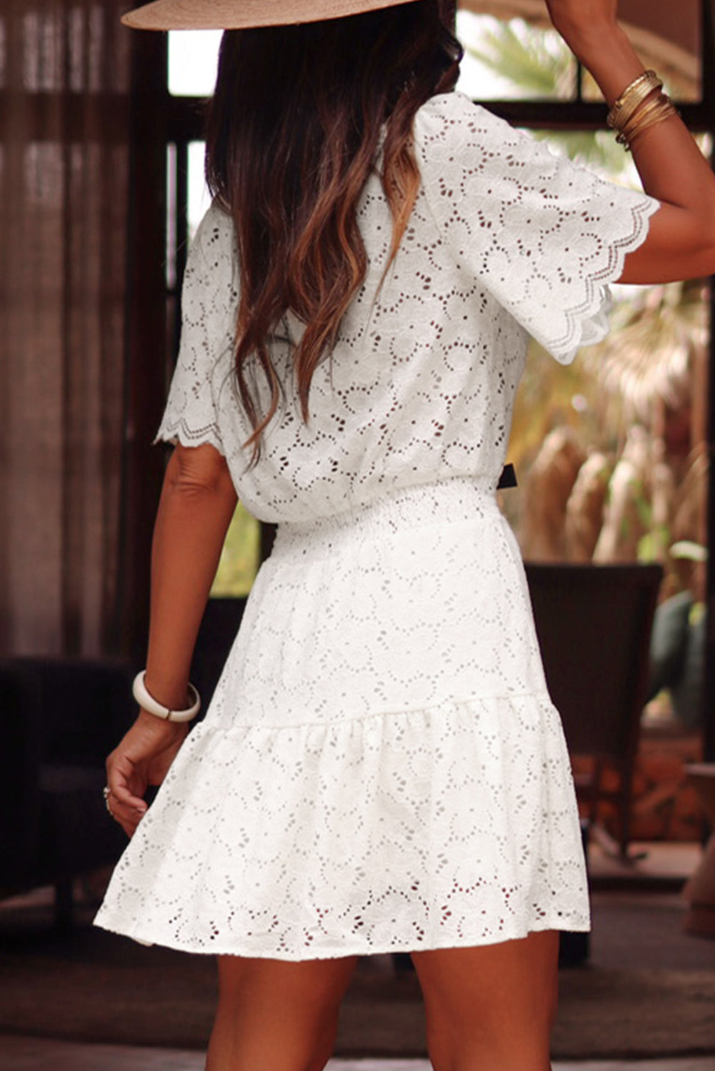 Floral Lace Scalloped Sleeve Dress