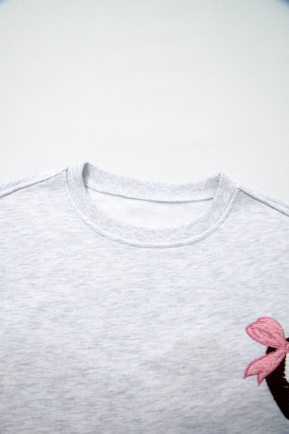 Football Bow Embroidered Patch Long Sleeve Sweatshirt