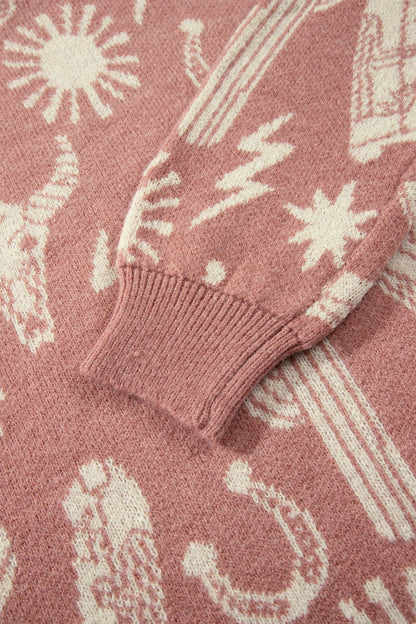 Western Drop Shoulder Long Sleeve Sweater