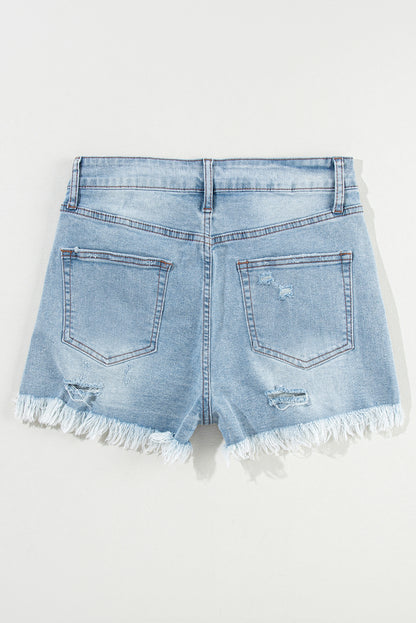 Distressed Denim Raw Hem High Waist Shorts