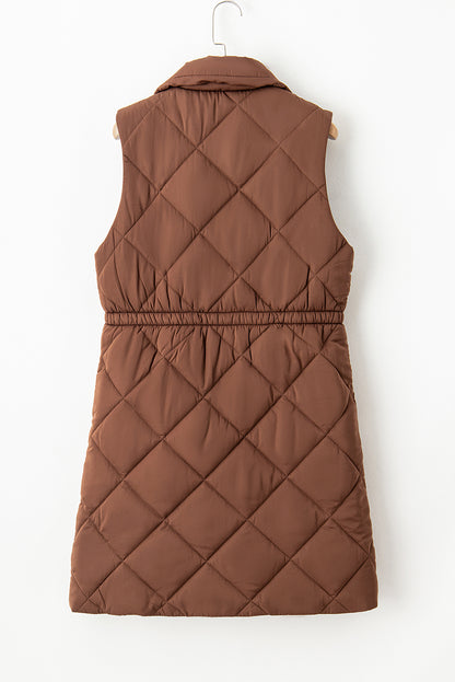 Quilted Longline Pocketed Puffer Vest