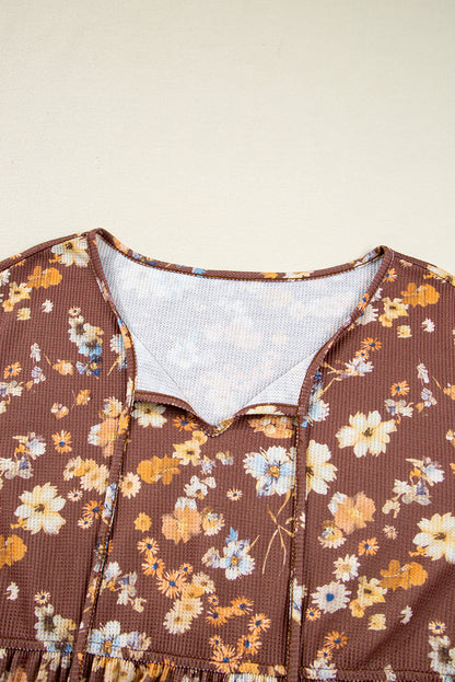 Plus Size Floral Textured Tied Neck Babydoll Blouse