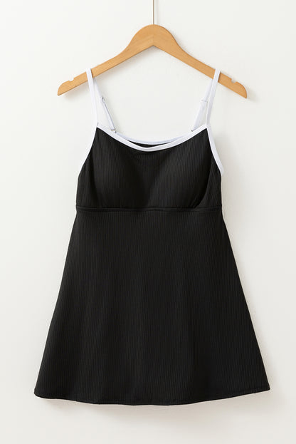 Contrast Trim Ribbed Lined Swim Dress w/ Pockets