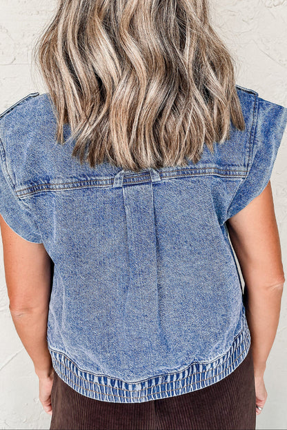 Denim Acid Wash Button-Up Vest