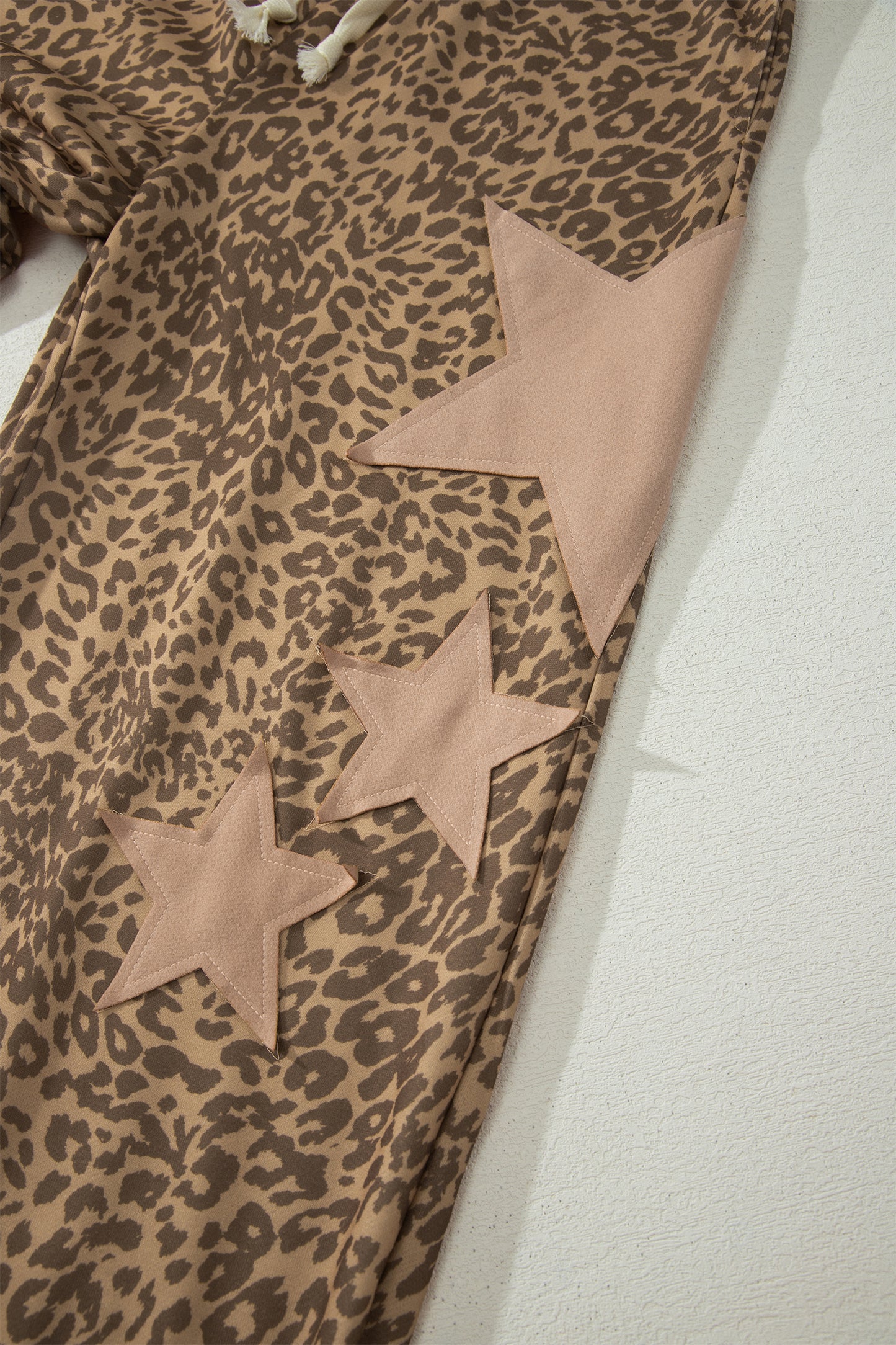 Leopard Star Patch Drawstring Jogger Pants