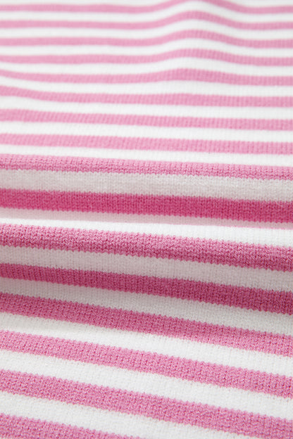 Stripe Button Placket Drop Shoulder Long Sleeve Sweater