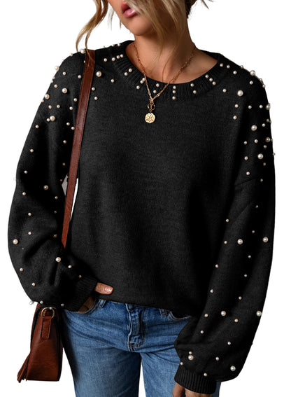 Pearl Embellished Round Neck Sweater