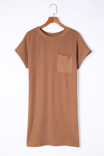 Ribbed Chest Pocket T-Shirt Dress