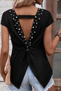 Pearl Embellished Twist Back Tee