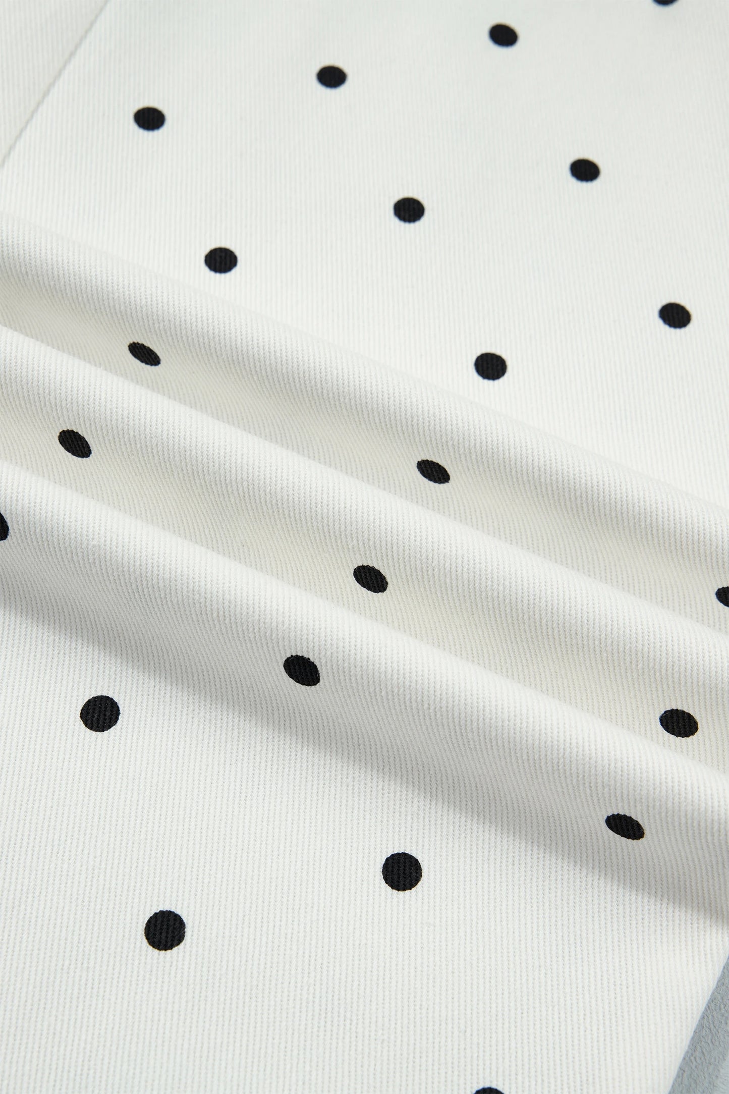 Polka Dot Denim Scalloped Patch Pocket Pants