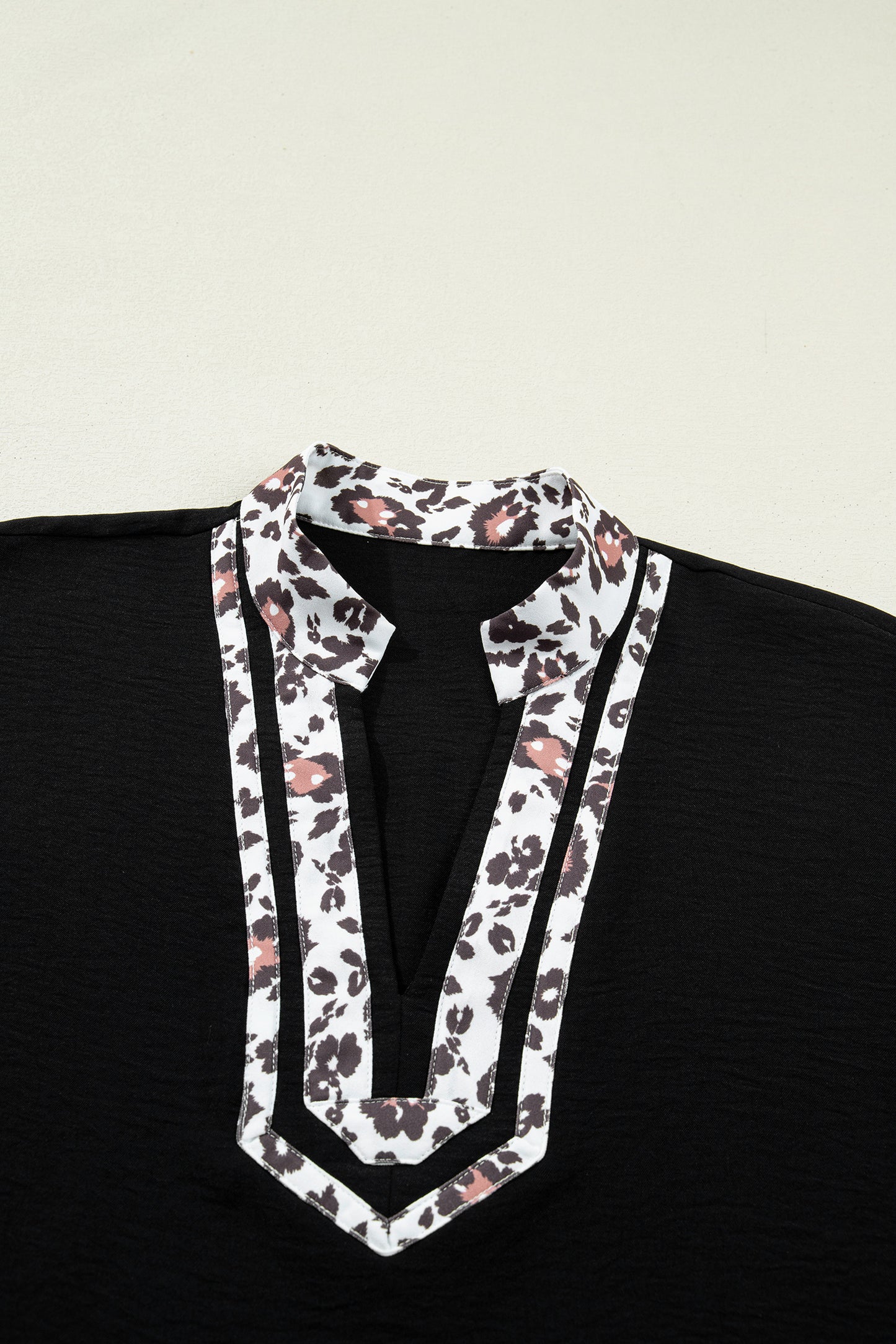 Leopard Patchwork Dolman Sleeve V-Neck Blouse