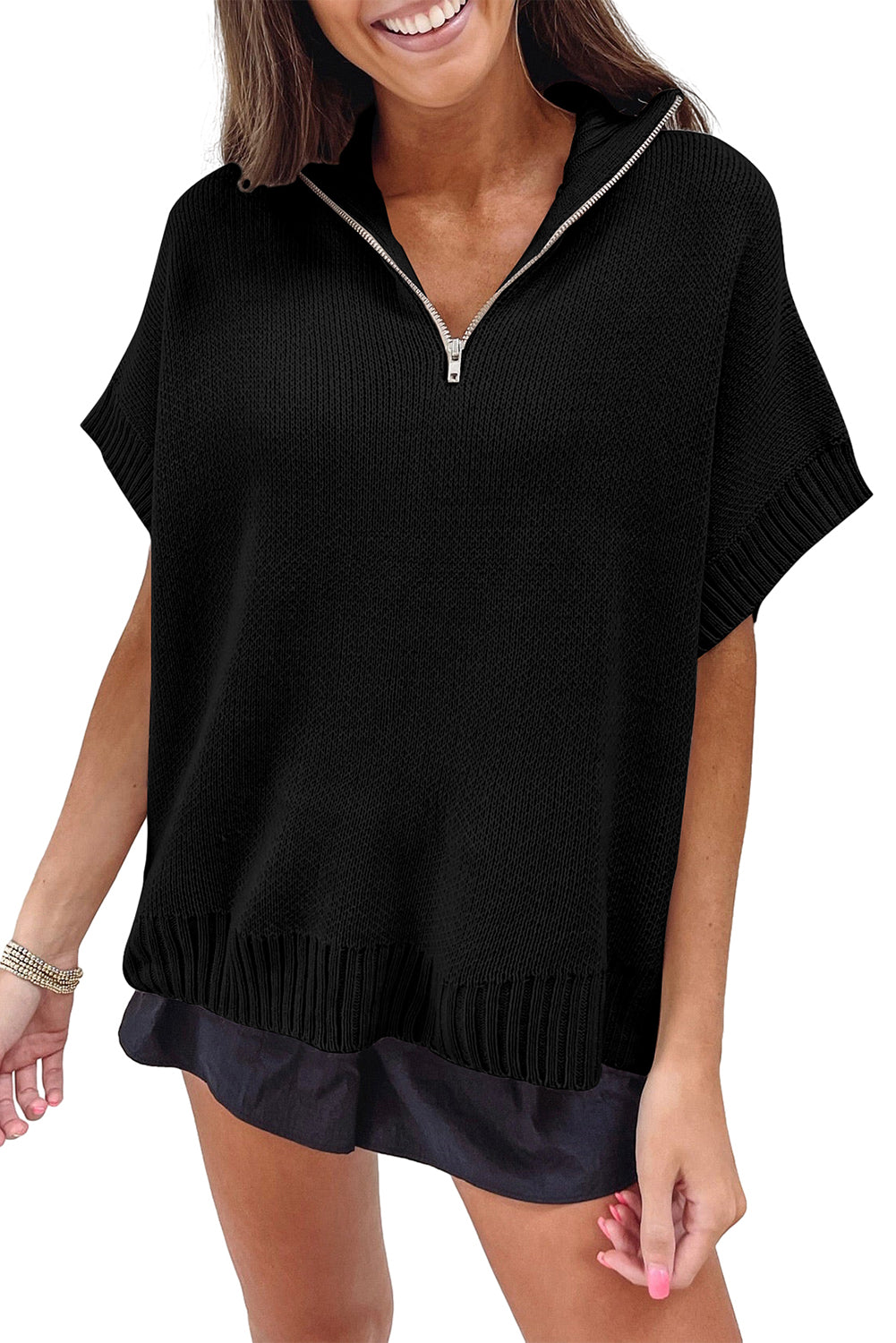 Quarter Zip Short Sleeve Sweater