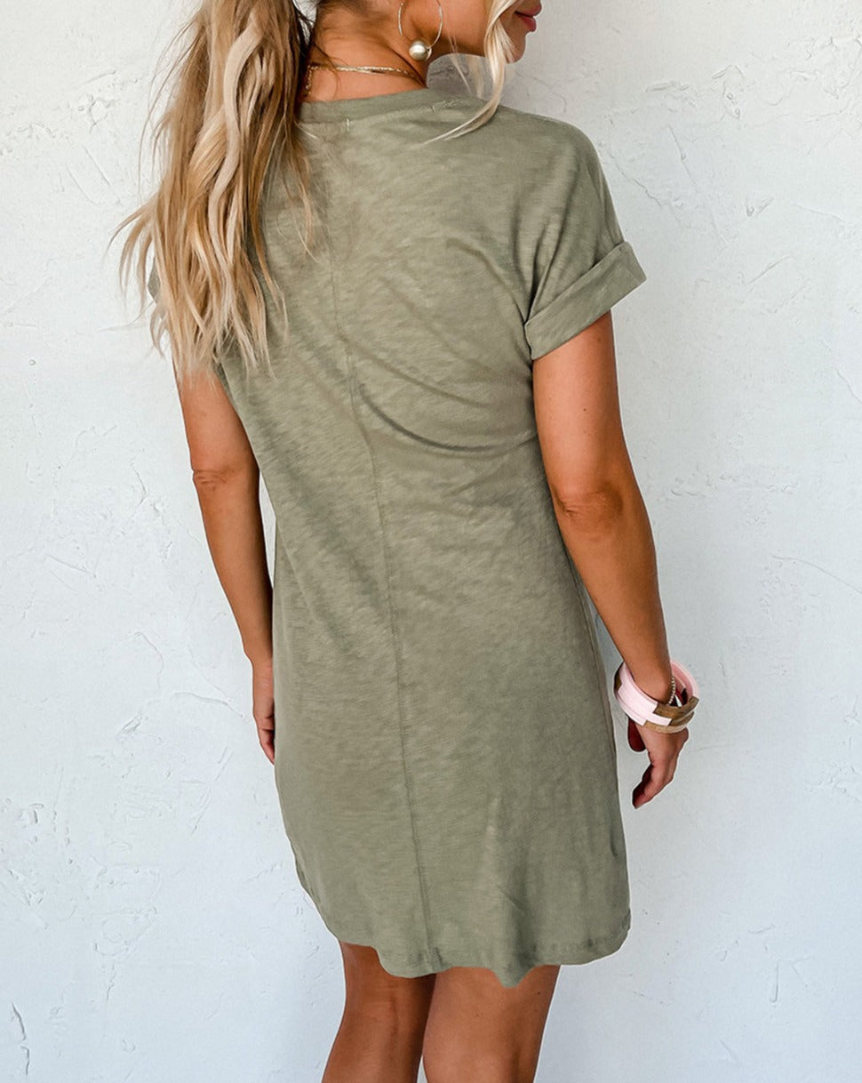 Folded Sleeve Twisted T-Shirt Dress