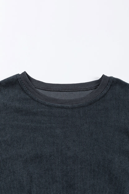 Solid Ribbed Corduroy Long Sleeve Oversized Sweatshirt