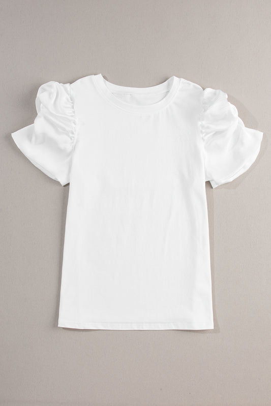 Ruched Short Puff Sleeve Tee