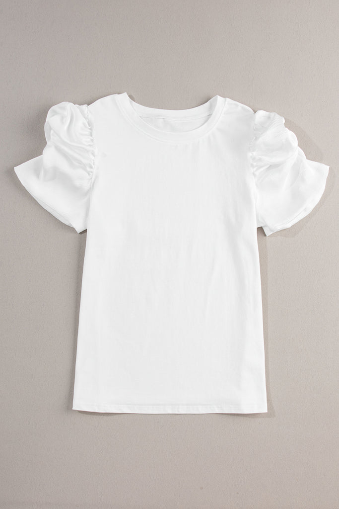Ruched Short Puff Sleeve Tee