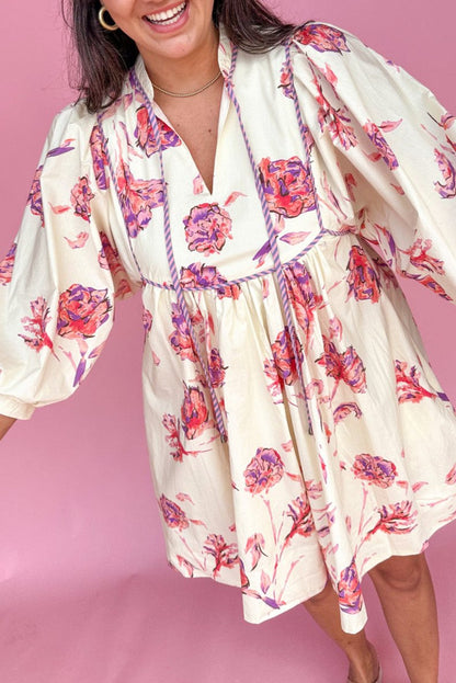 Plus Size Floral Balloon Sleeve Mini Dress