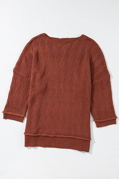 Textured Crewneck 3/4 Sleeve Sweater