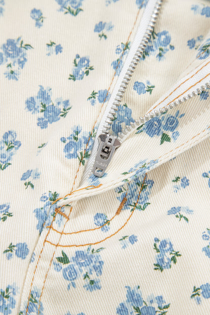 Floral Grommet Knot Waist Barrel Leg Jeans