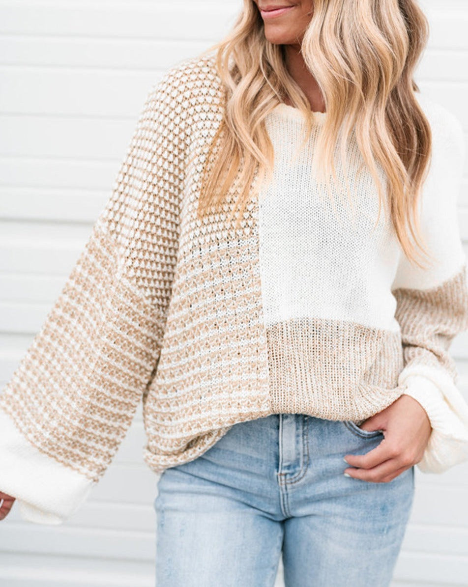 Patchwork Tie Back Oversized Sweater