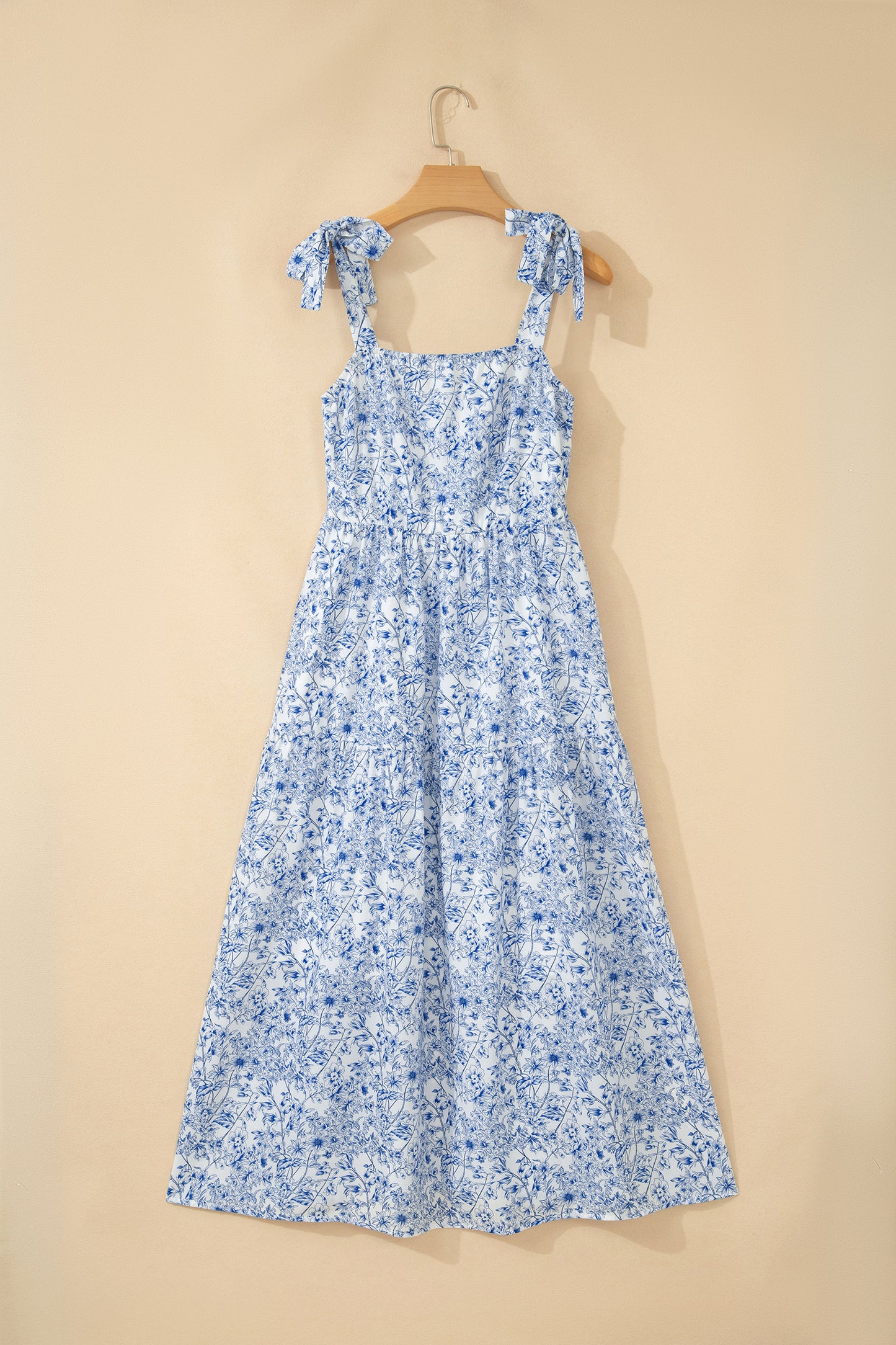 Floral Tie Strap Flared Maxi Dress