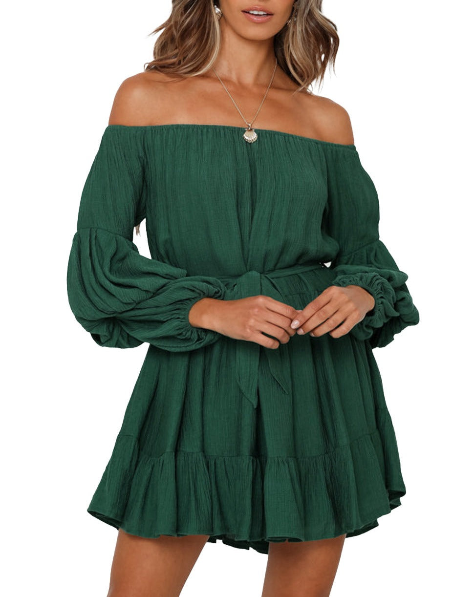 Crinkle Off-Shoulder Bubble Sleeve Dress