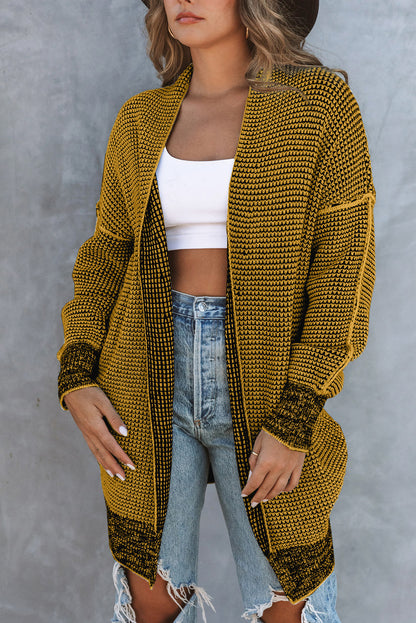 Plaid Knit Open Front Cardigan