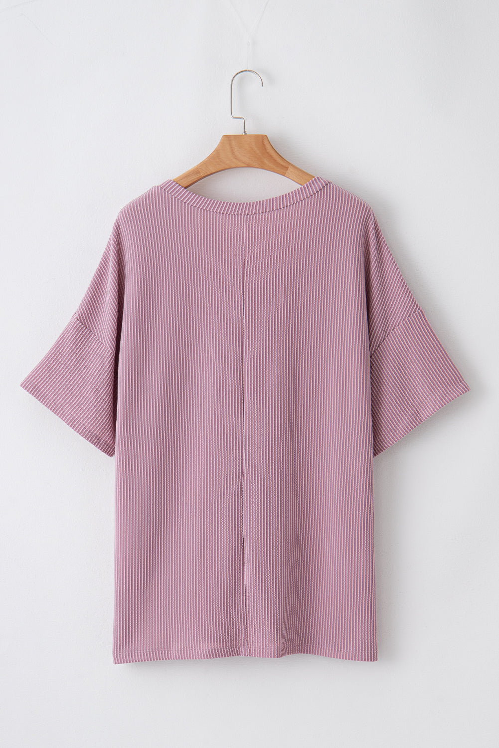 Plus Size Solid Corded Knit V-Neck T-Shirt