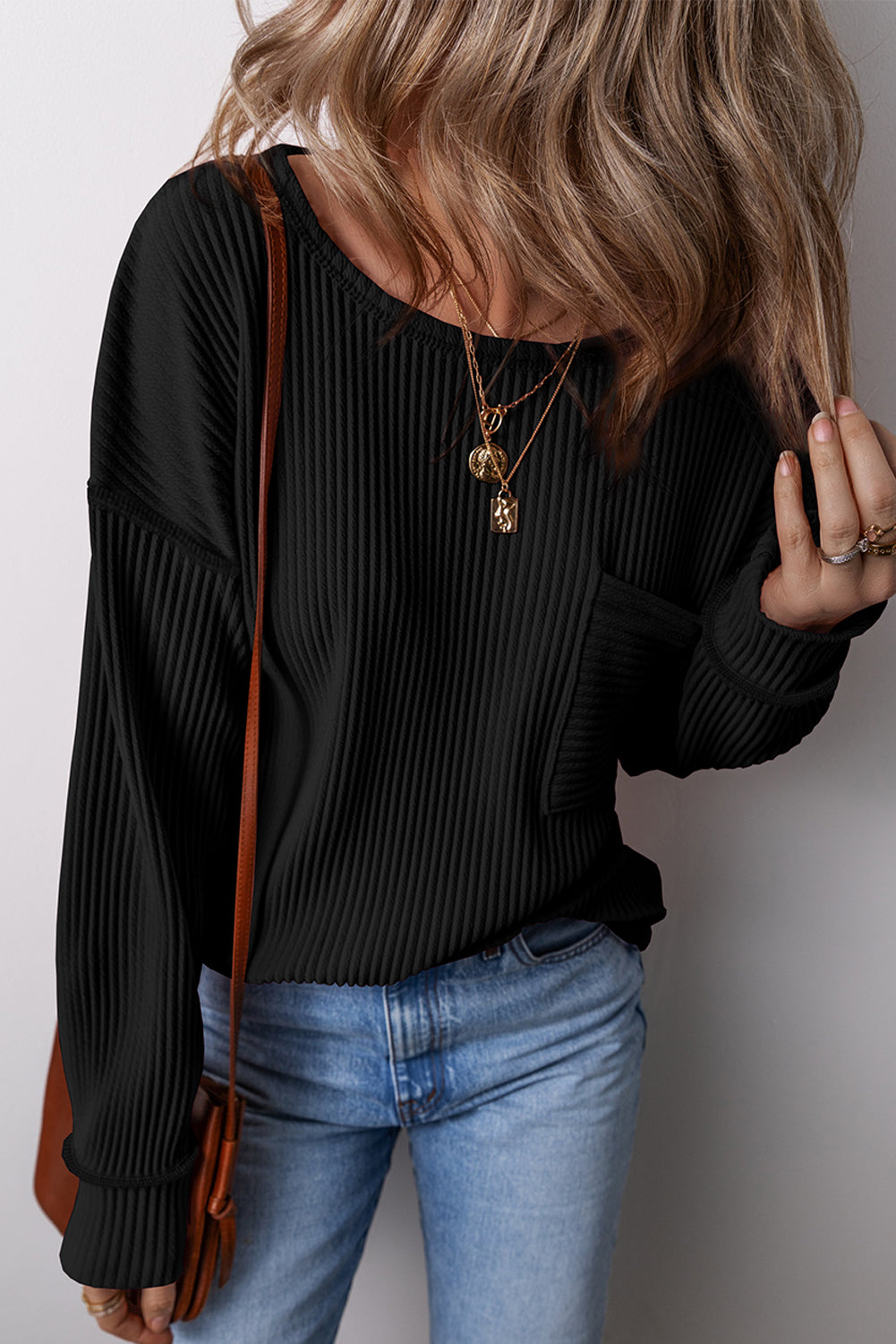 Solid Ribbed Long Sleeve Top