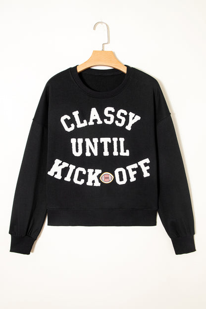 CLASSY UNTIL KICKOFF Letter Patch Loose Sweatshirt