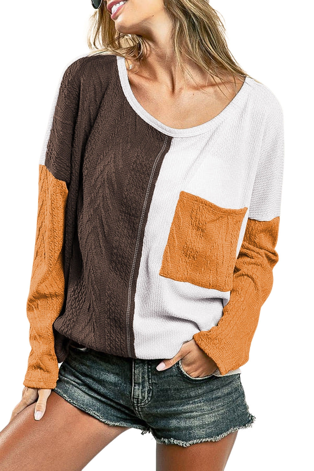 Colorblock Pocketed Long Sleeve Top