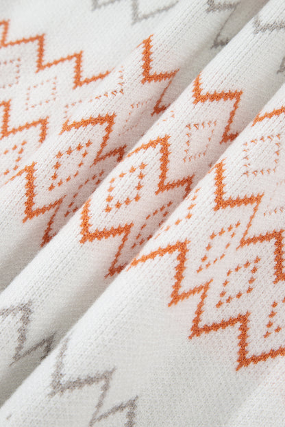 Geometric Zigzag Stripe Crewneck Pullover Sweater