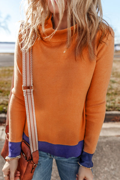 Contrast Trim Mock Neck Sweater