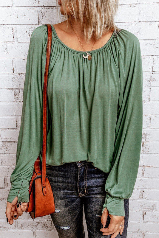 Gathered Long Bubble Sleeve Top