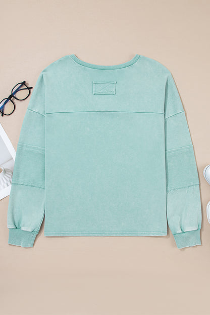 Mineral Wash Reverse Seam Buttoned V-Neck Top