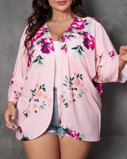 Floral Long Sleeve Kimono Plus Size