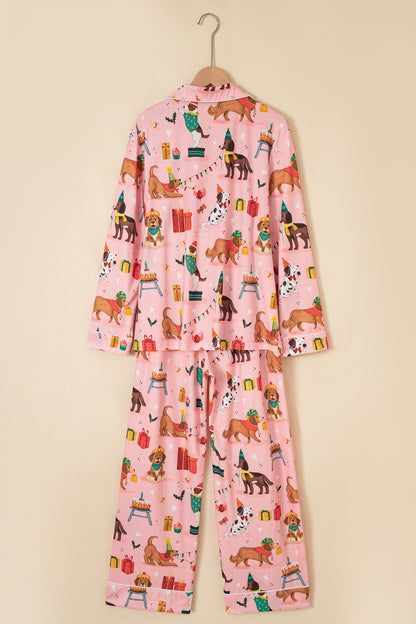 Christmas Dog Collared Top & Pants Pajama Set