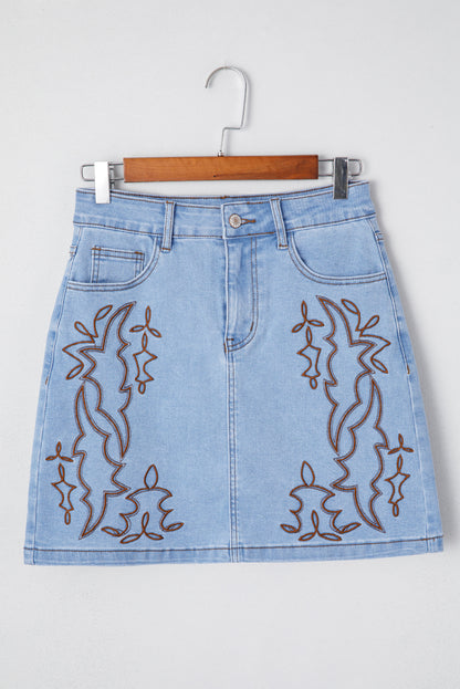 Western Embroidered Denim Mini Skirt