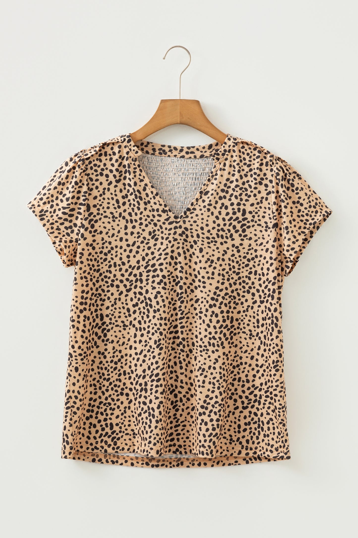 Cheetah Frilled V-Neck Short Sleeve Blouse