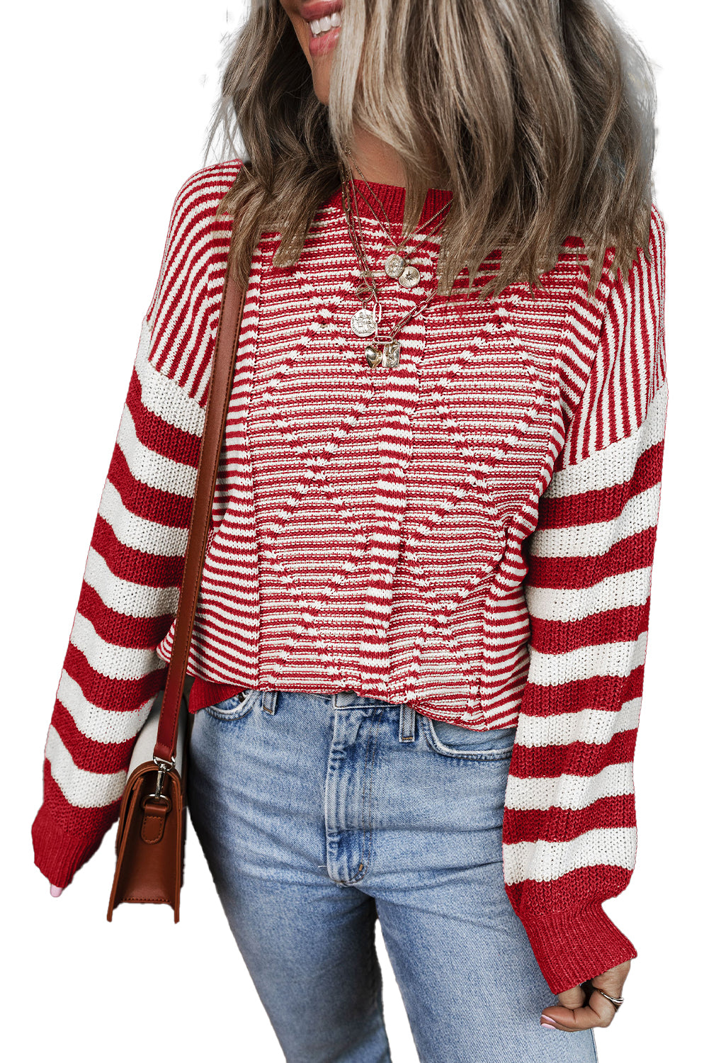 Stripe Geometric Cable Knit Sweater