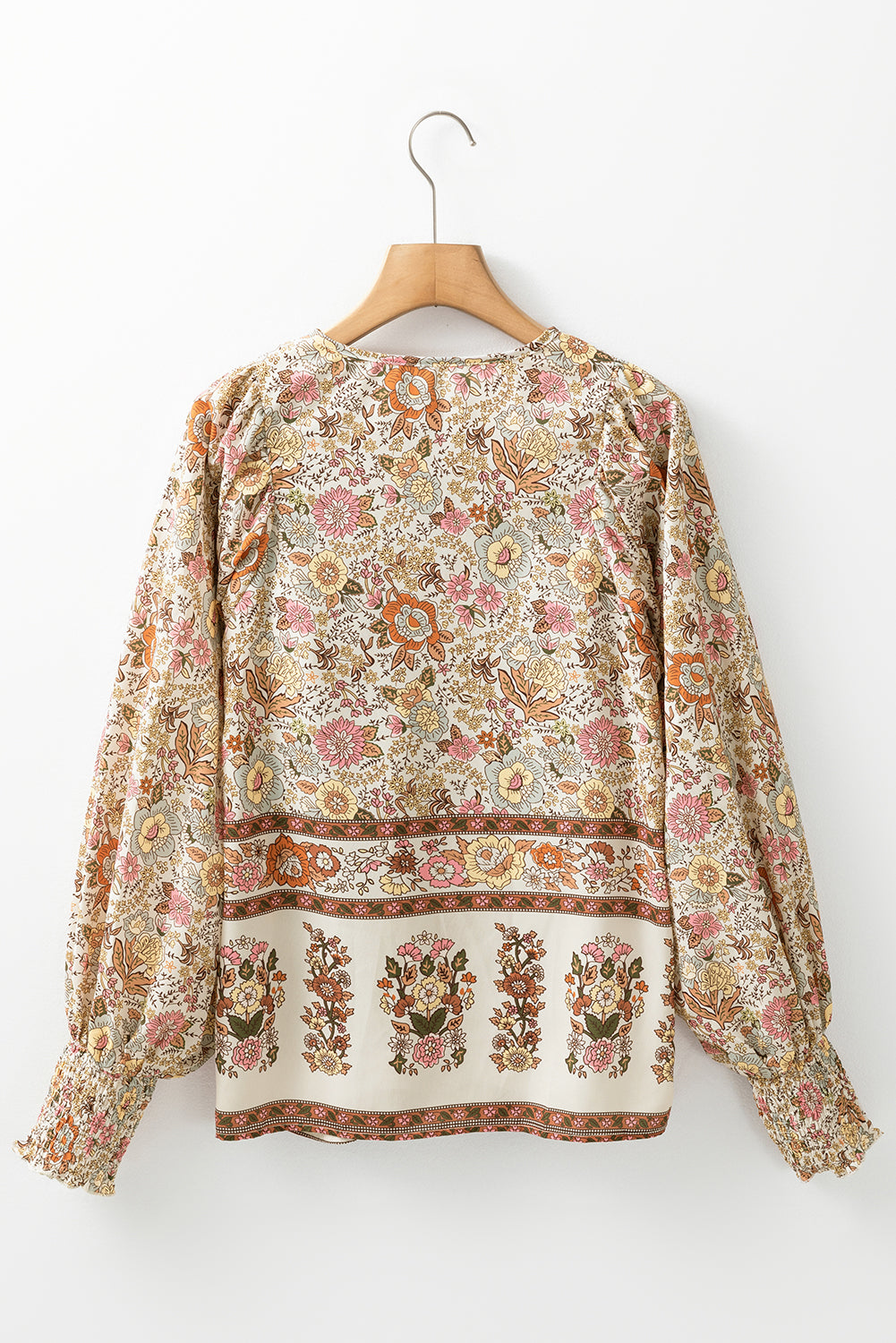 Floral Tie Neck Lantern Sleeve Blouse