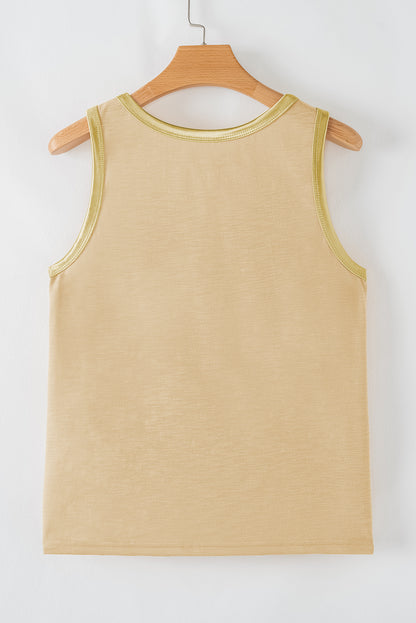 Metallic Contrast Trim Scoop Neck Tank Top